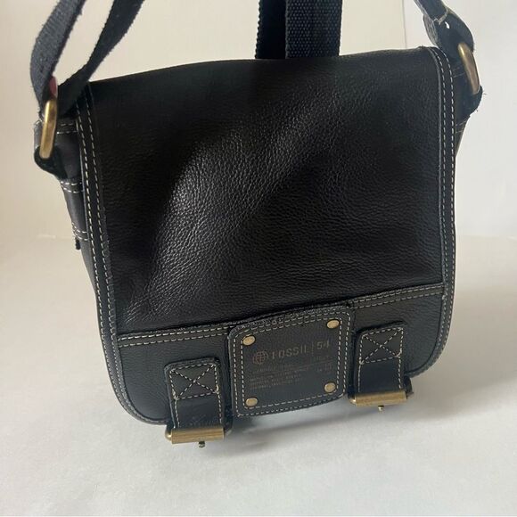 VTG Fossil Pebble Leather Black Messenger Crossbody Shoulder Purse Bag - Picture 9 of 16